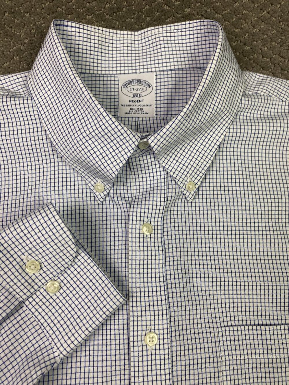 Brooks Brothers Regent Oxford Shirt Men's 17 2/3 Blue White Check OCBD Dress